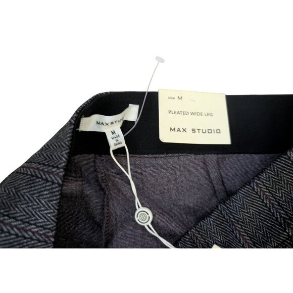 Max Studio Womens Pleated Wide Leg Pants Medium Herringbone Gray Straight Fit - Picture 6 of 9